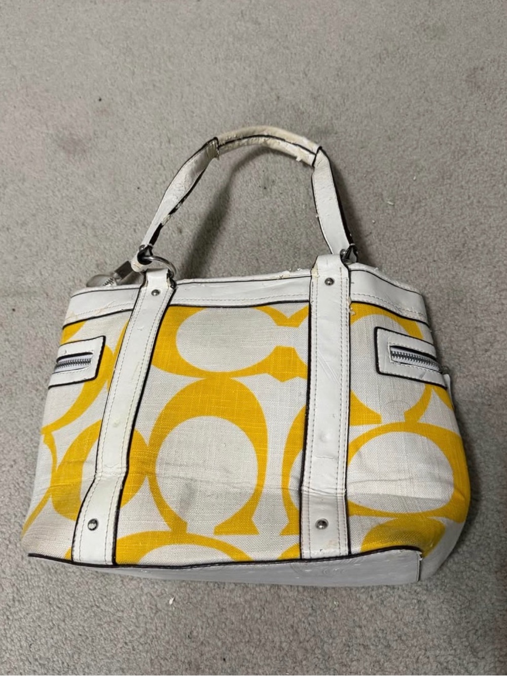 Coach White & Yellow Patterned Shoulder Tote - Picture 2 of 3